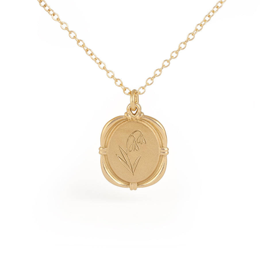 Hand Engraved Birth Flower Necklace in Yellow Gold