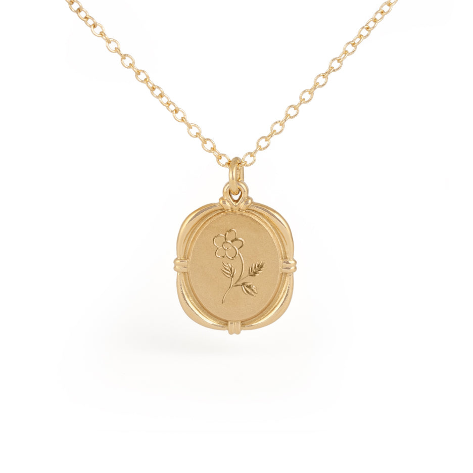 Hand Engraved Birth Flower Necklace in Yellow Gold