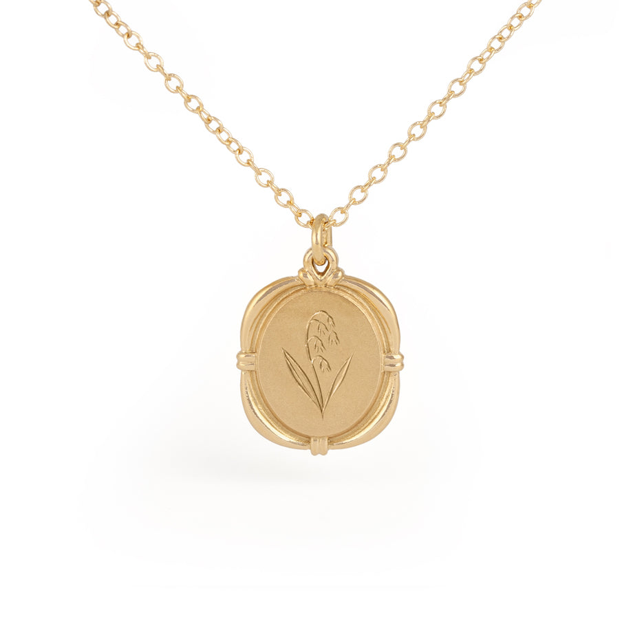 Hand Engraved Birth Flower Necklace in Yellow Gold