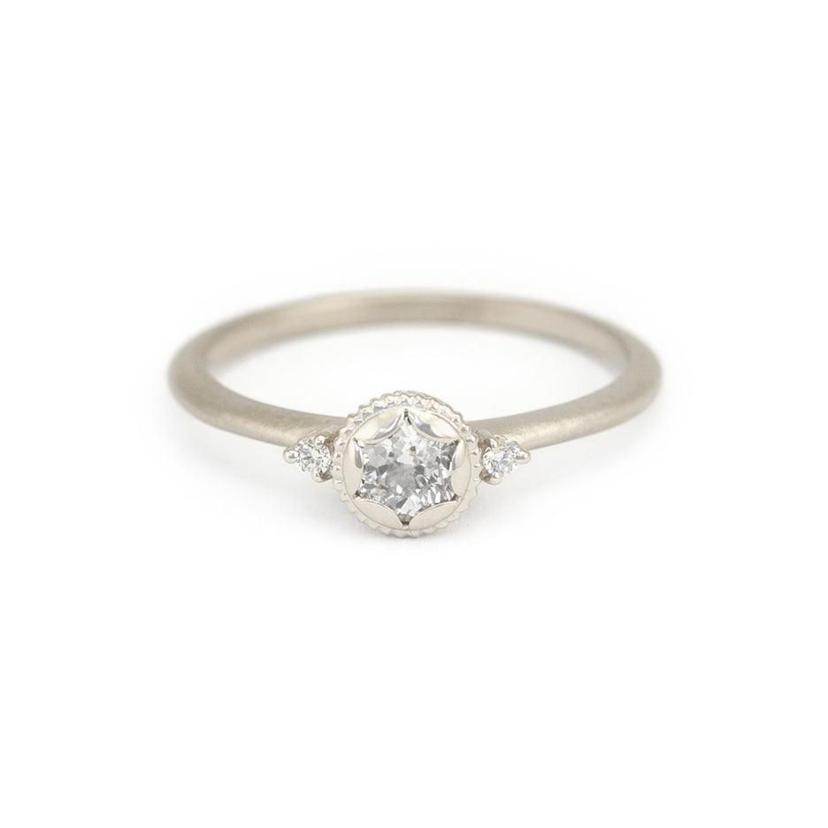 Antique Diamond Ring in White Gold with Detailing Front View