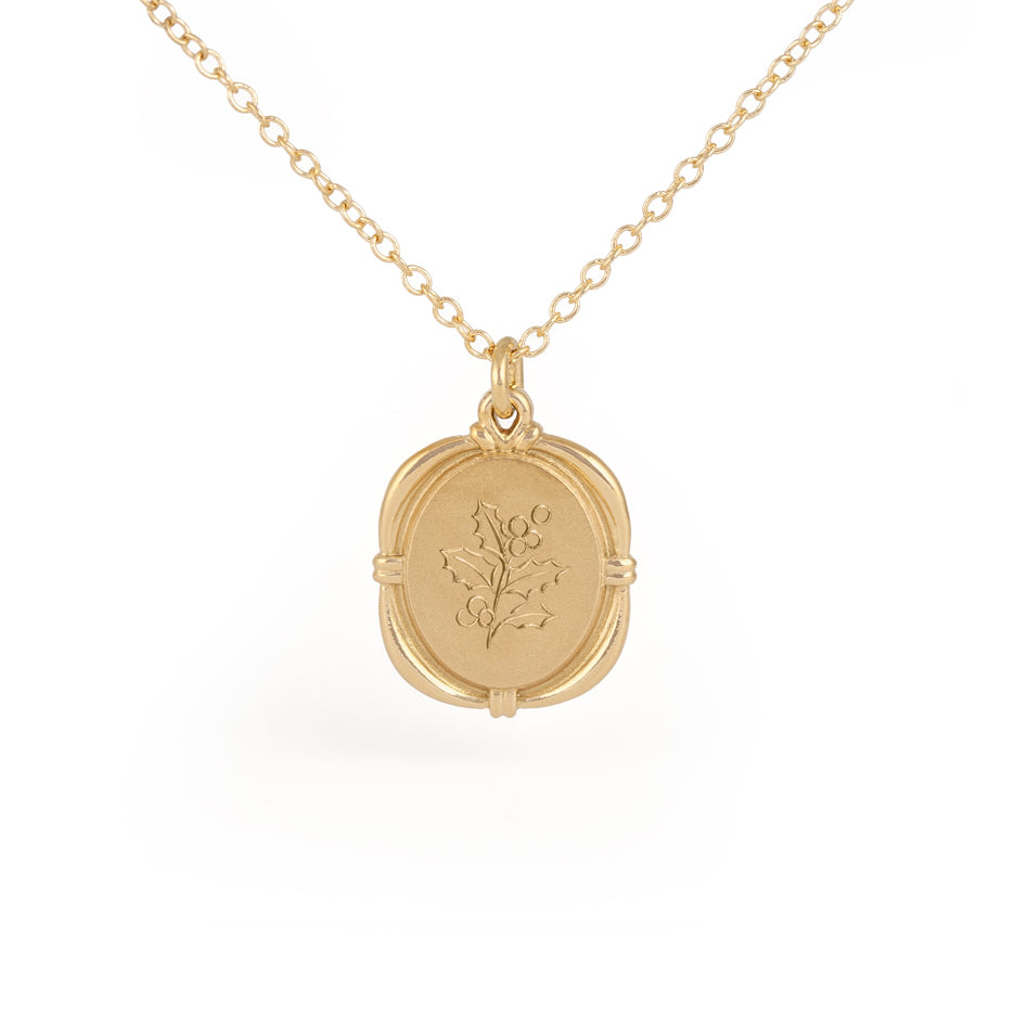 Hand Engraved Birth Flower Necklace in Yellow Gold