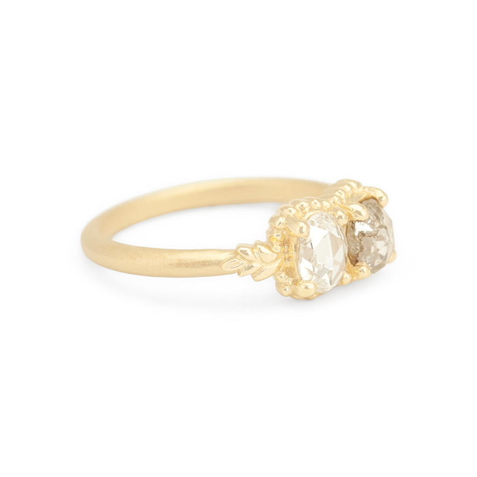 Antique Diamond Ring in Yellow Gold with Botanical Detailing Side View