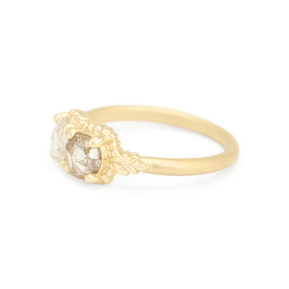 Antique Diamond Ring in Yellow Gold with Botanical Detailing Side View