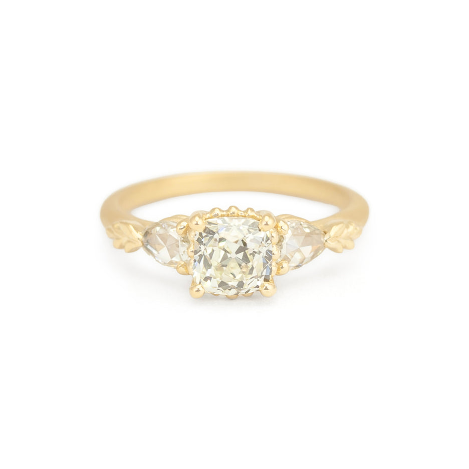 Antique Diamond Ring in Yellow Gold with Detailing Front View