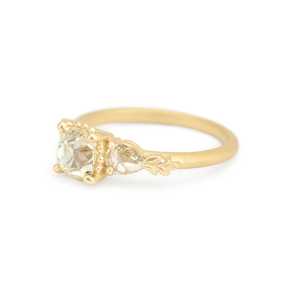 Antique Diamond Ring in Yellow Gold with Detailing Side View