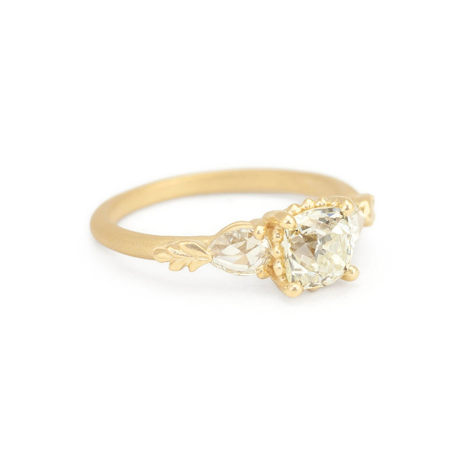 Antique Diamond Ring in Yellow Gold with Detailing Side View