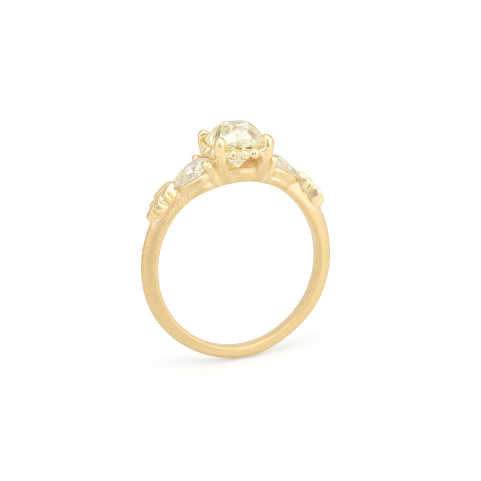 Antique Diamond Ring in Yellow Gold with Detailing Through Finger View