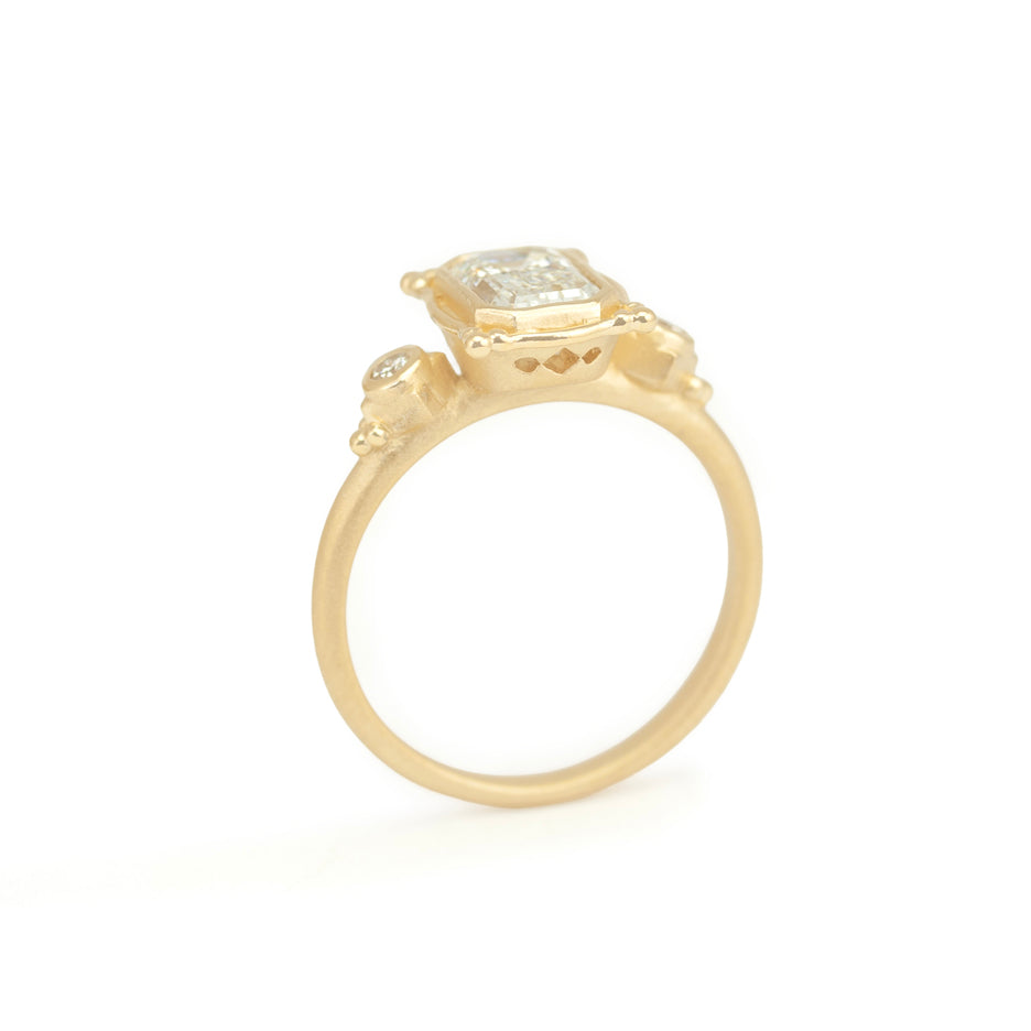 Lab Grown Diamond Ring in Yellow Gold Through Finger View