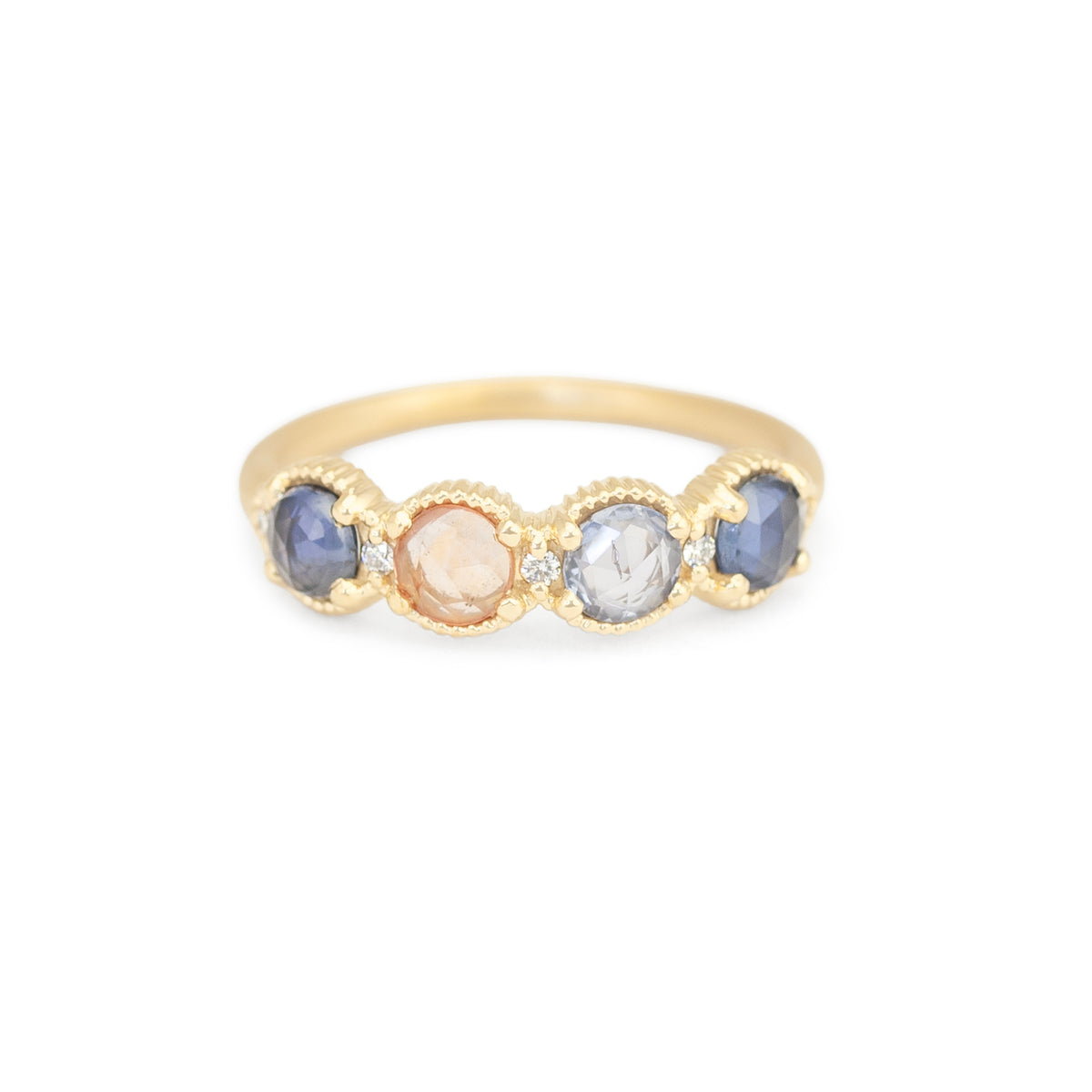 Rose Cut Colored Sapphire Ring in Yellow Gold with Detailing Front View