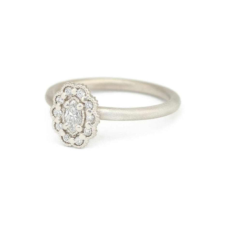 Marquise Diamond Ring in White Gold with Detailing Side View