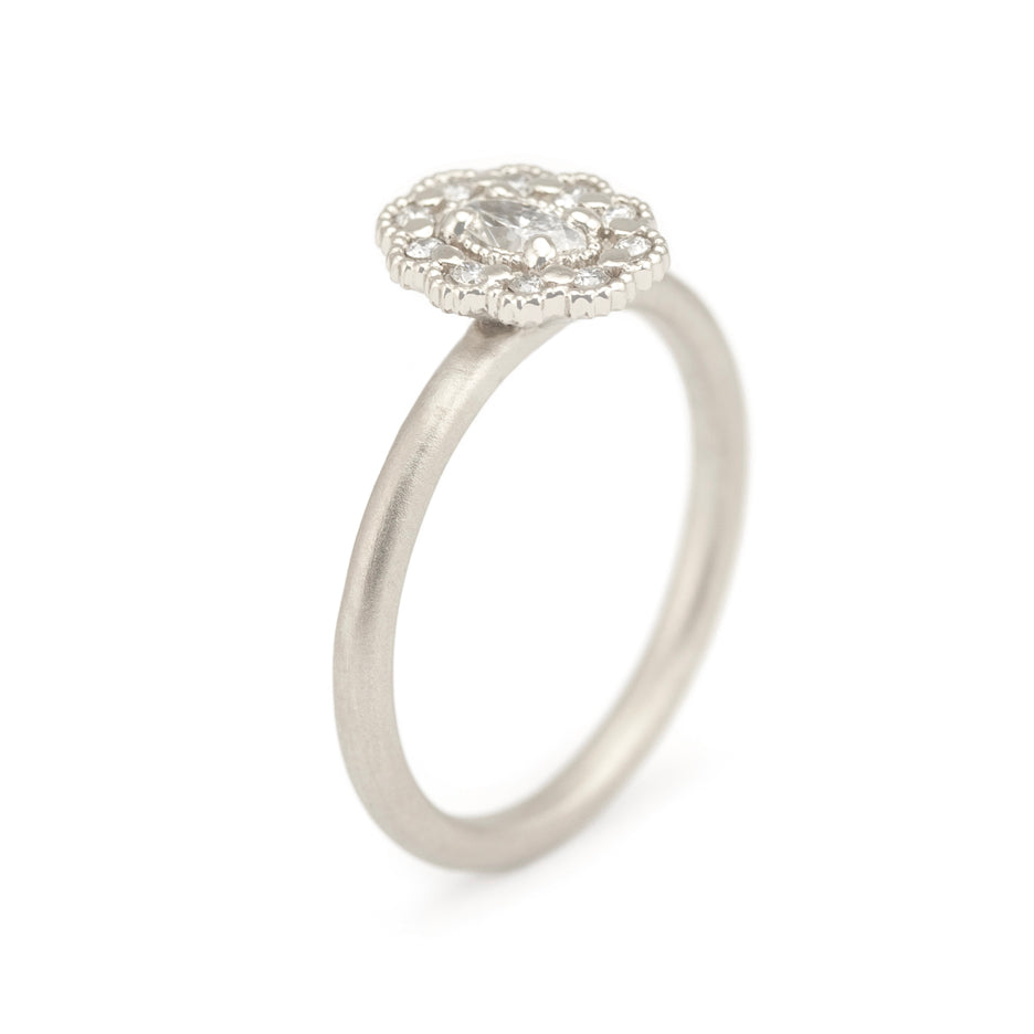 Marquise Diamond Ring in White Gold with Detailing Through Finger View