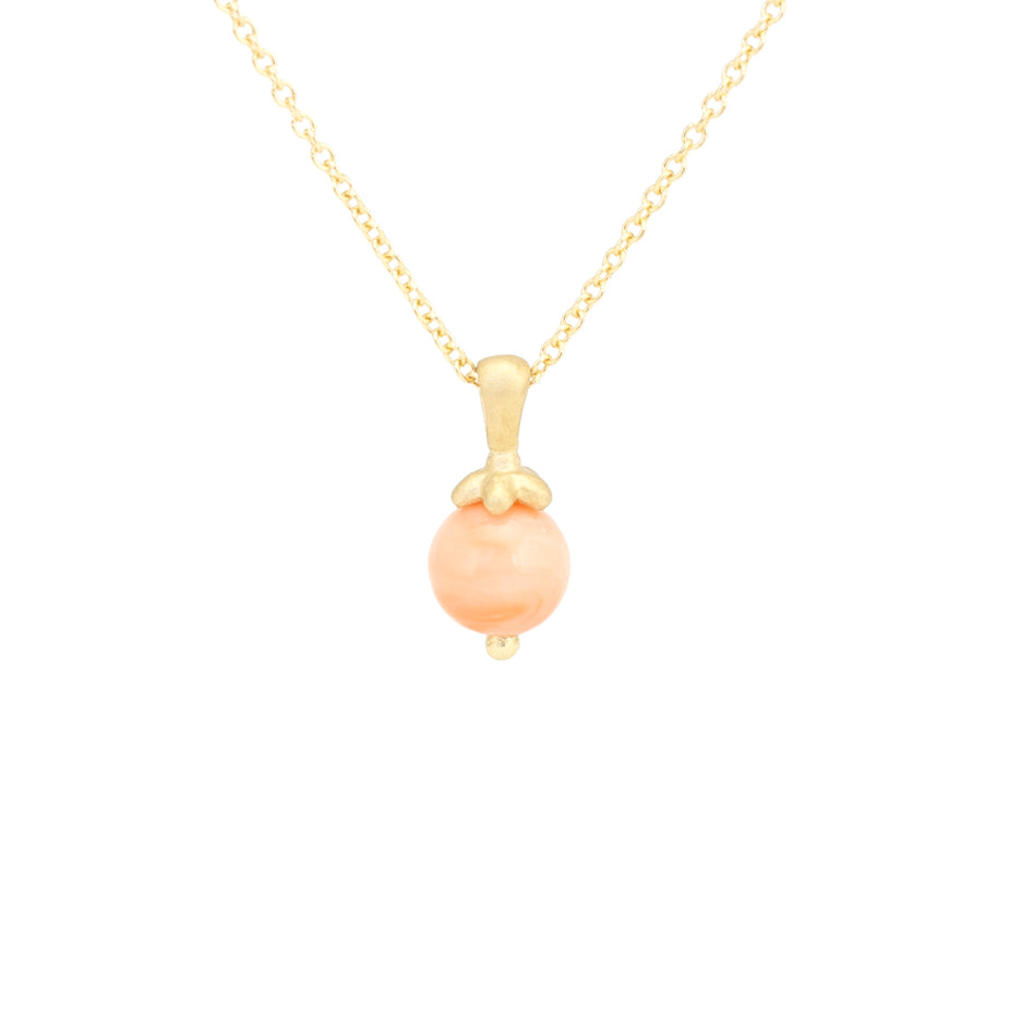 Coral Necklace in Yellow Gold with Botanical Detailing Front View
