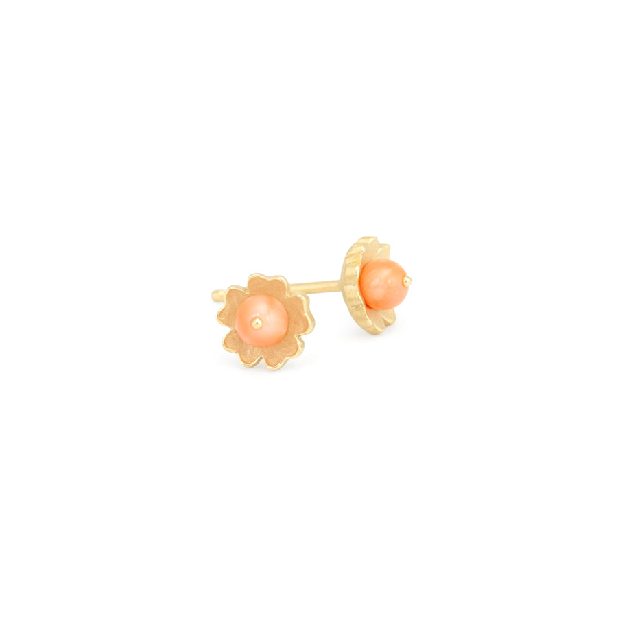 Coral Earrings in Yellow Gold with Botanical Detailing Side View