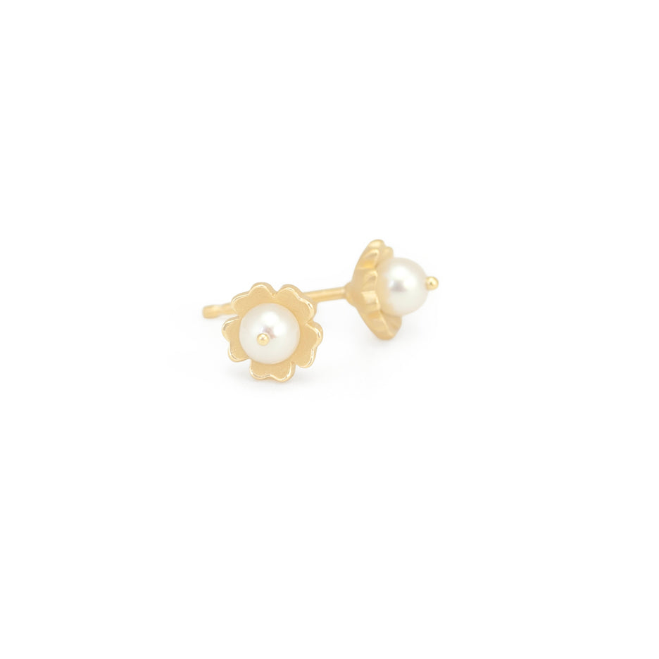 Chrysoprase Earrings in Yellow Gold with Botanical Detailing Side View