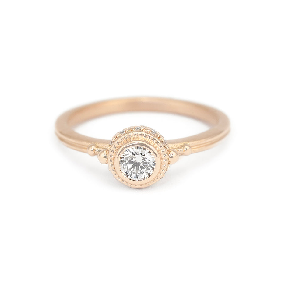 Diamond Engagement Ring in Rose Gold with Detailing Front View
