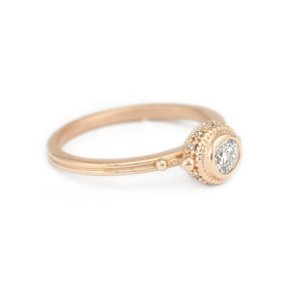 Diamond Engagement Ring in Rose Gold with Detailing Front View