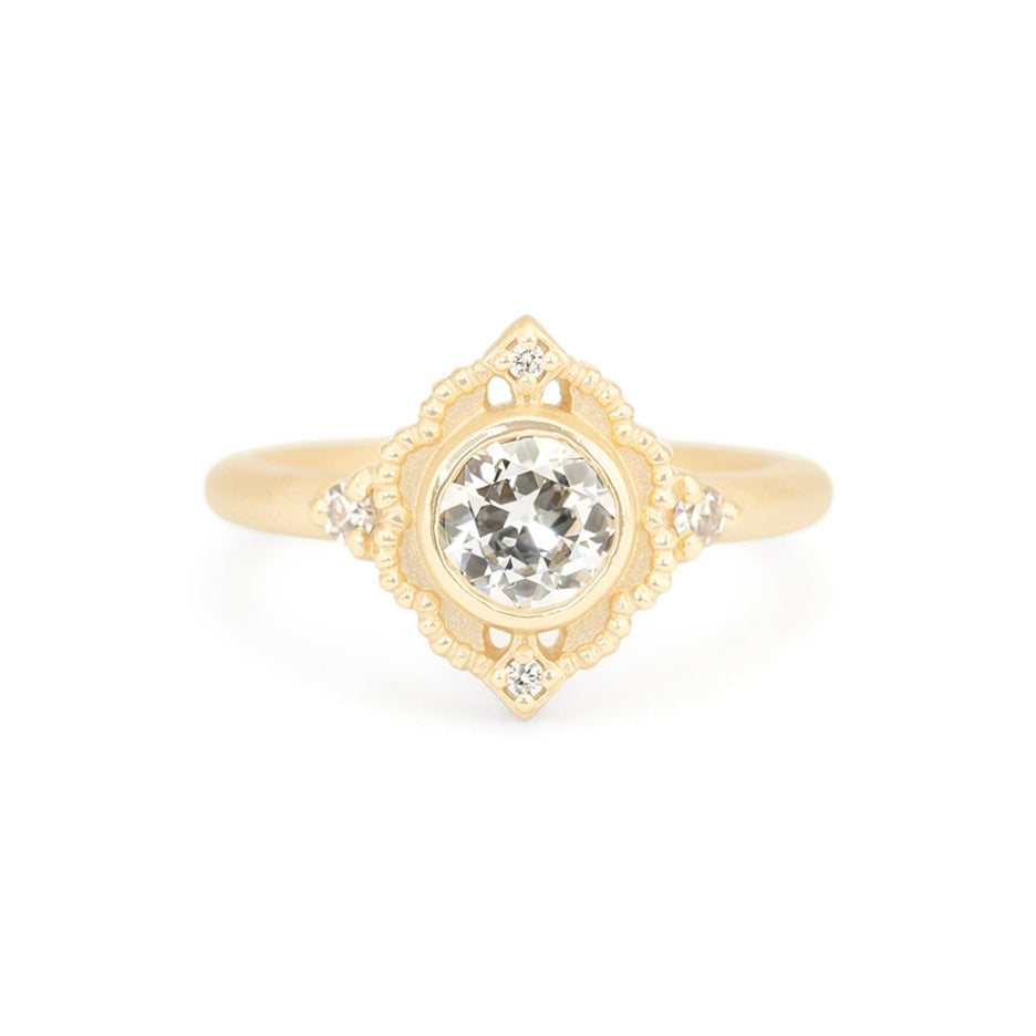 Diamond Engagement Ring in Yellow Gold with Detailing Front View
