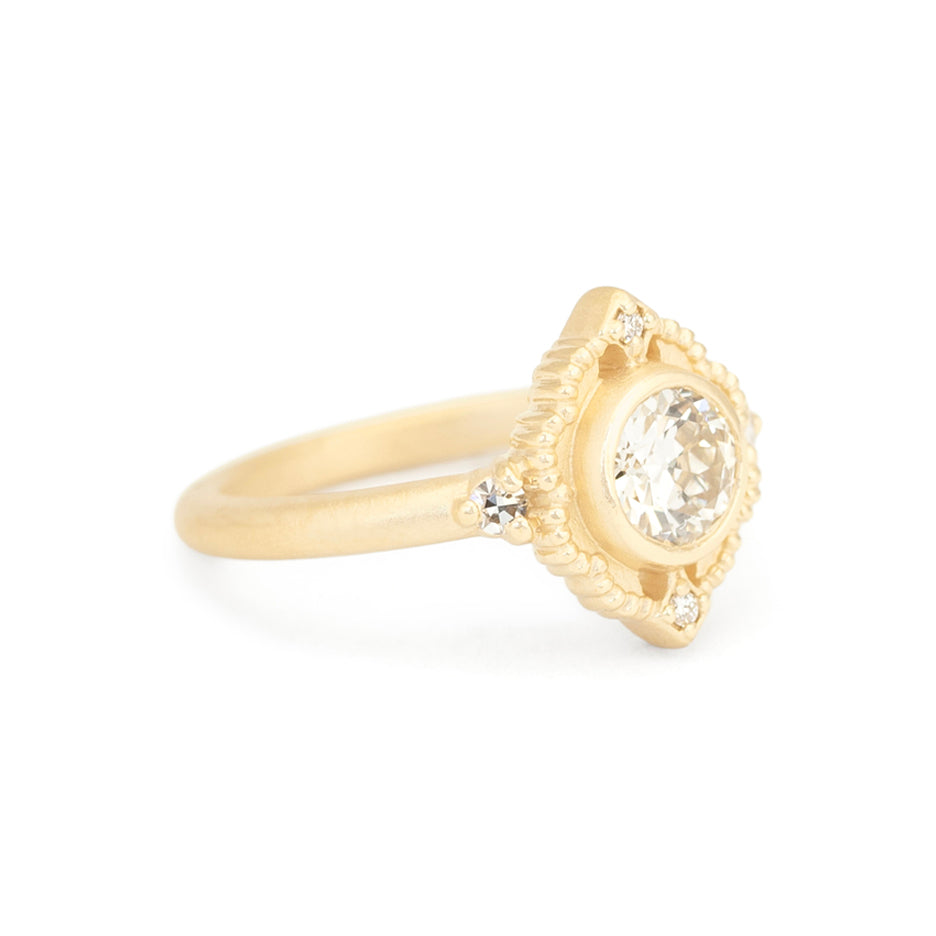 Diamond Engagement Ring in Yellow Gold with Detailing Side View
