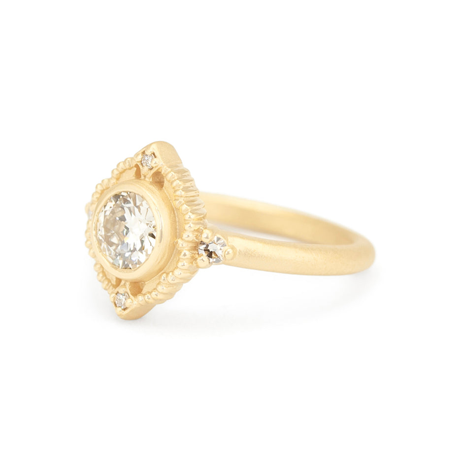 Diamond Engagement Ring in Yellow Gold with Detailing Side View