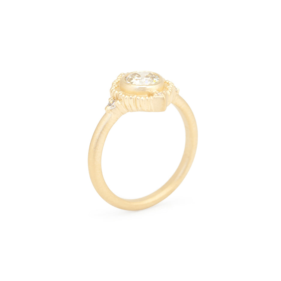 Diamond Engagement Ring in Yellow Gold with Detailing Through Finger View