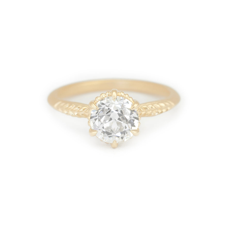 Lab Grown Diamond Engagement Ring in Yellow Gold with Detailing Front View