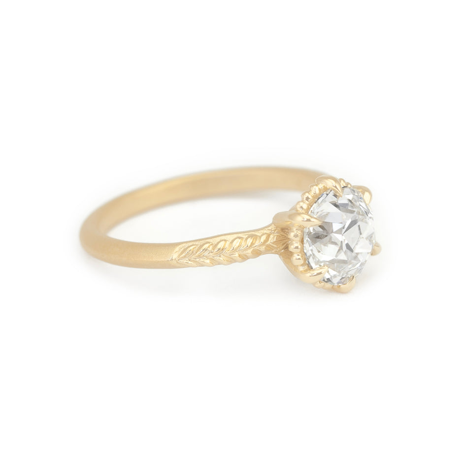 Lab Grown Diamond Engagement Ring in Yellow Gold with Detailing Side View
