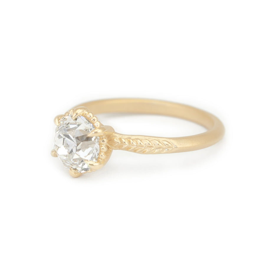 Lab Grown Diamond Engagement Ring in Yellow Gold with Detailing Front View