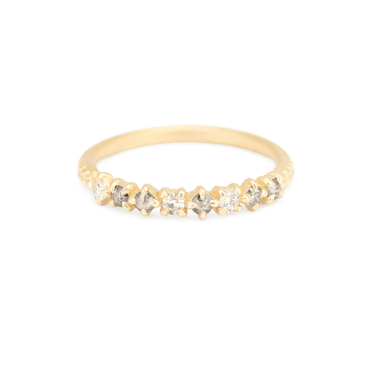 Salt and Pepper Diamond Ring in Yellow Gold with Detailing Front View