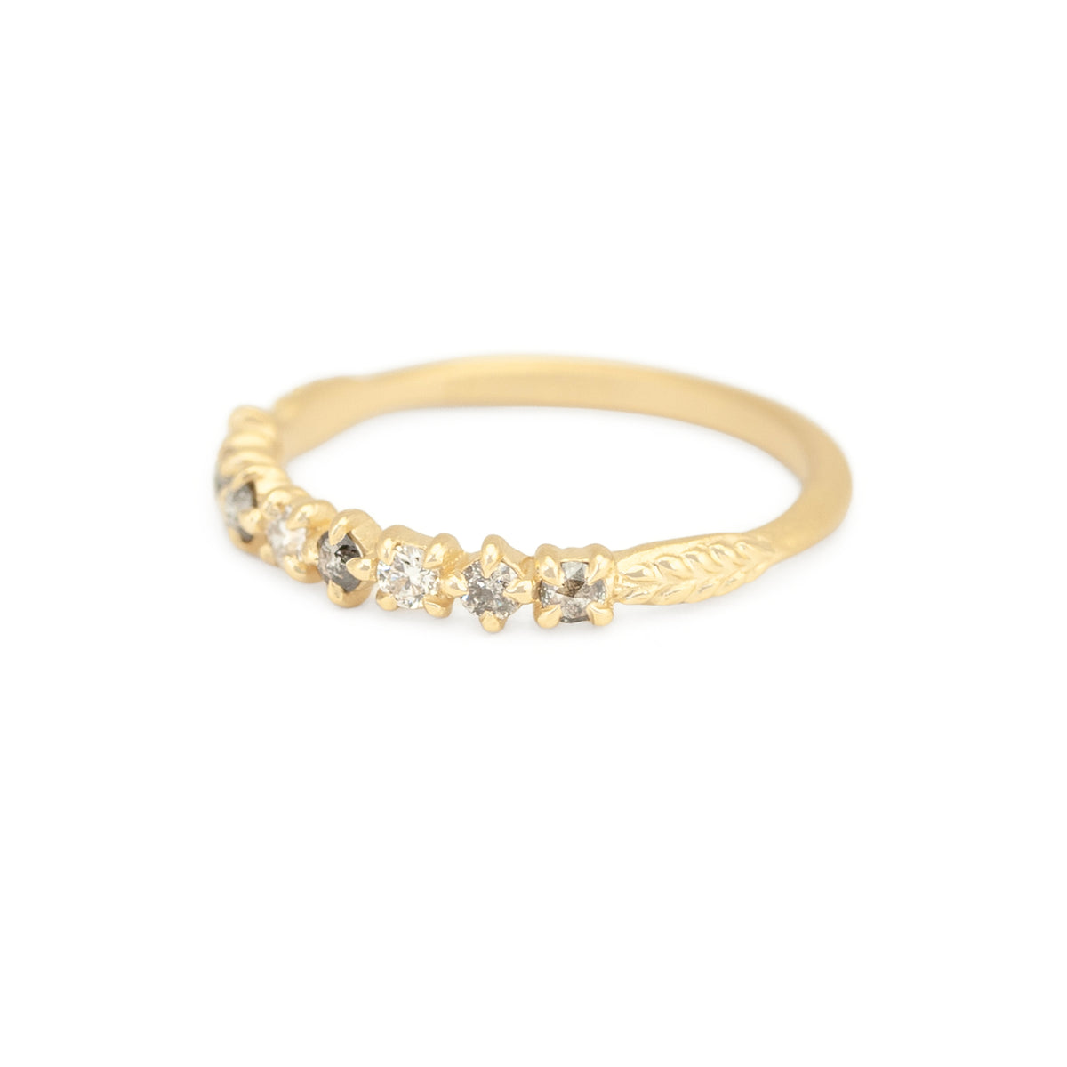 Salt and Pepper Diamond Ring in Yellow Gold with Detailing Side View