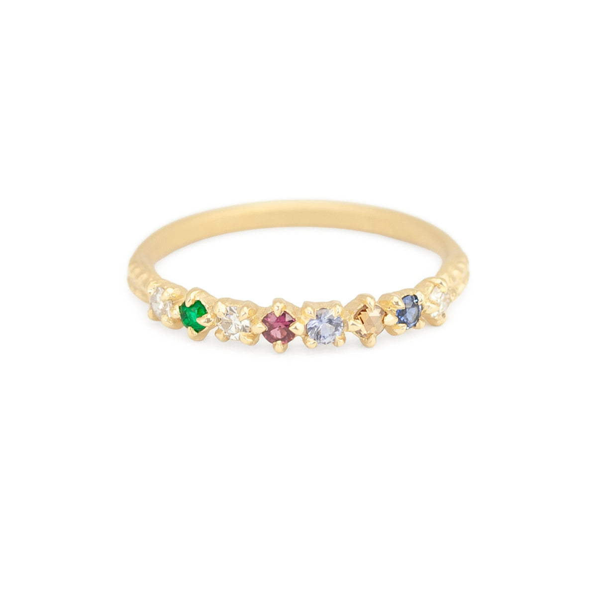 Sapphire and Diamond Ring in Yellow Gold with Detailing Front View