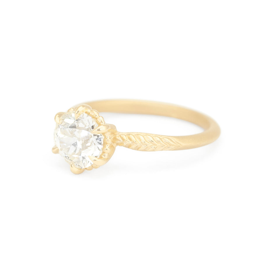 Antique Diamond Engagement Ring in Yellow Gold with Detailing Side View