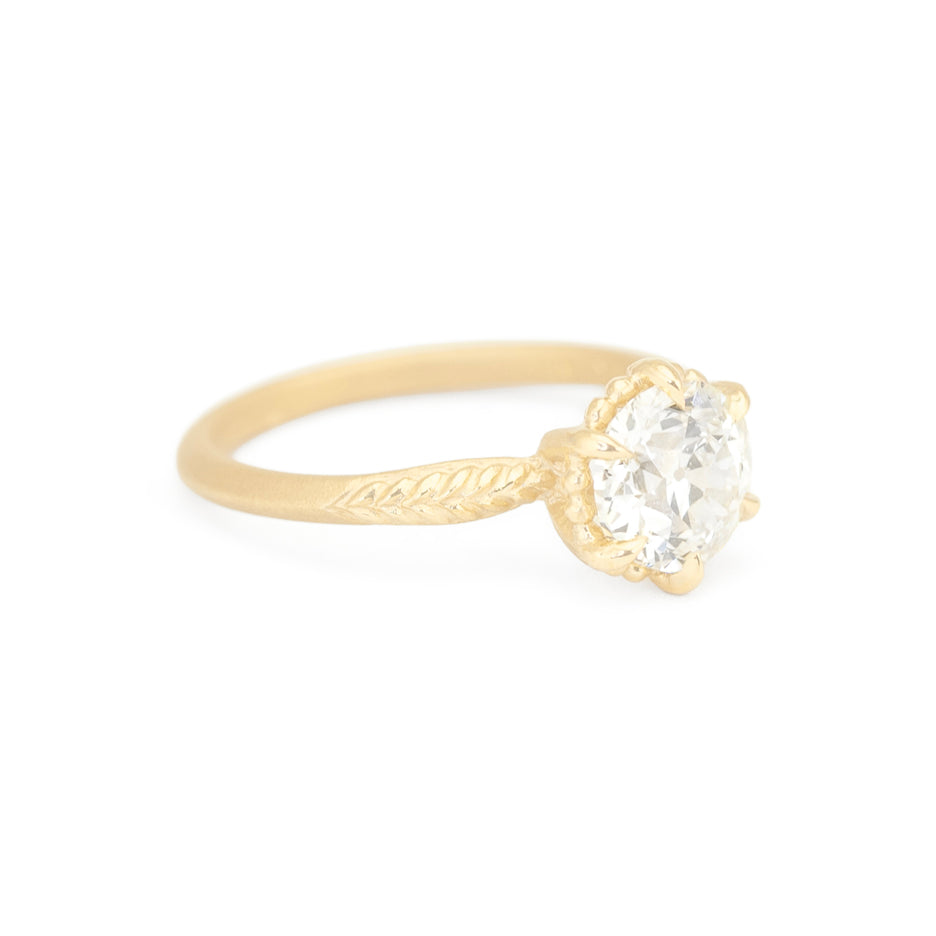 Antique Diamond Engagement Ring in Yellow Gold with Detailing Side View