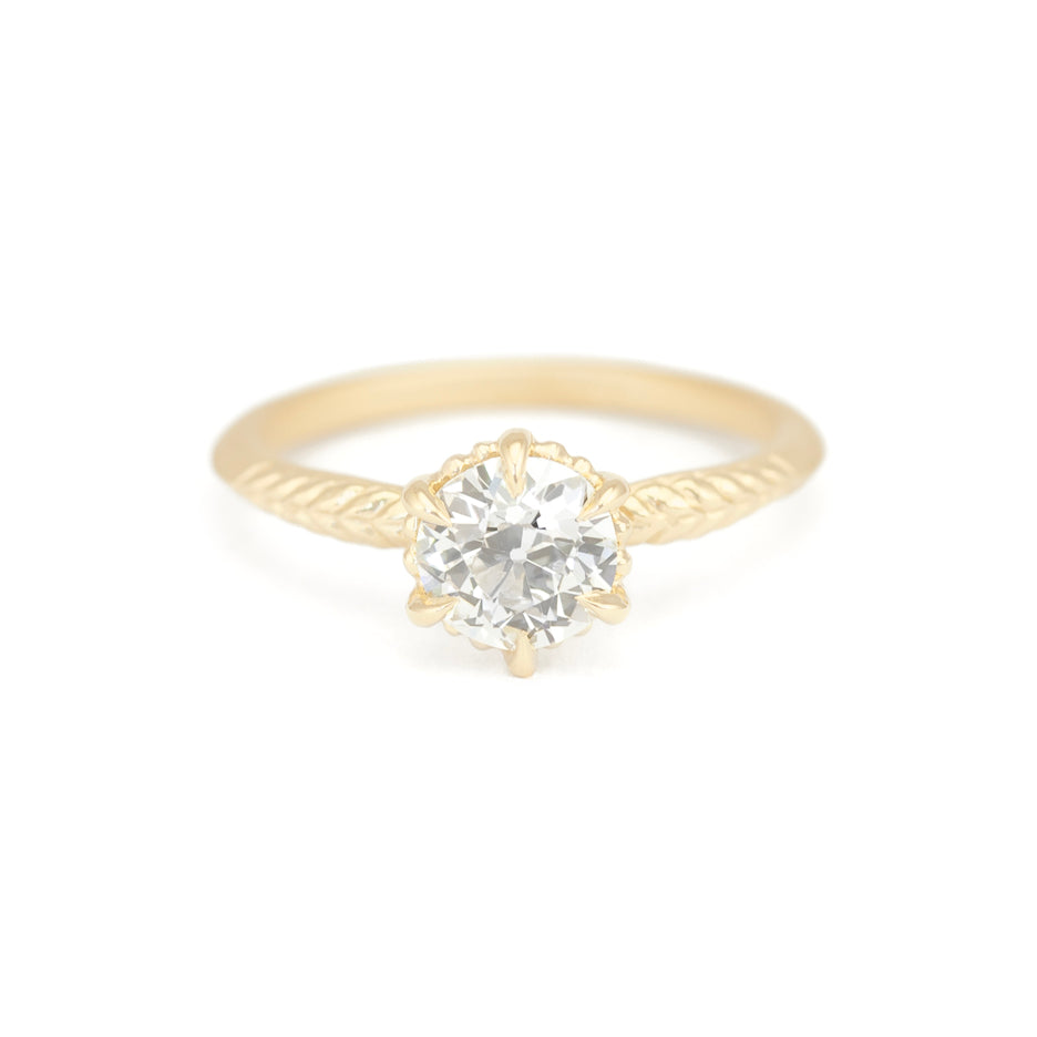 Diamond Wedding Ring in Yellow Gold with Detailing Front View