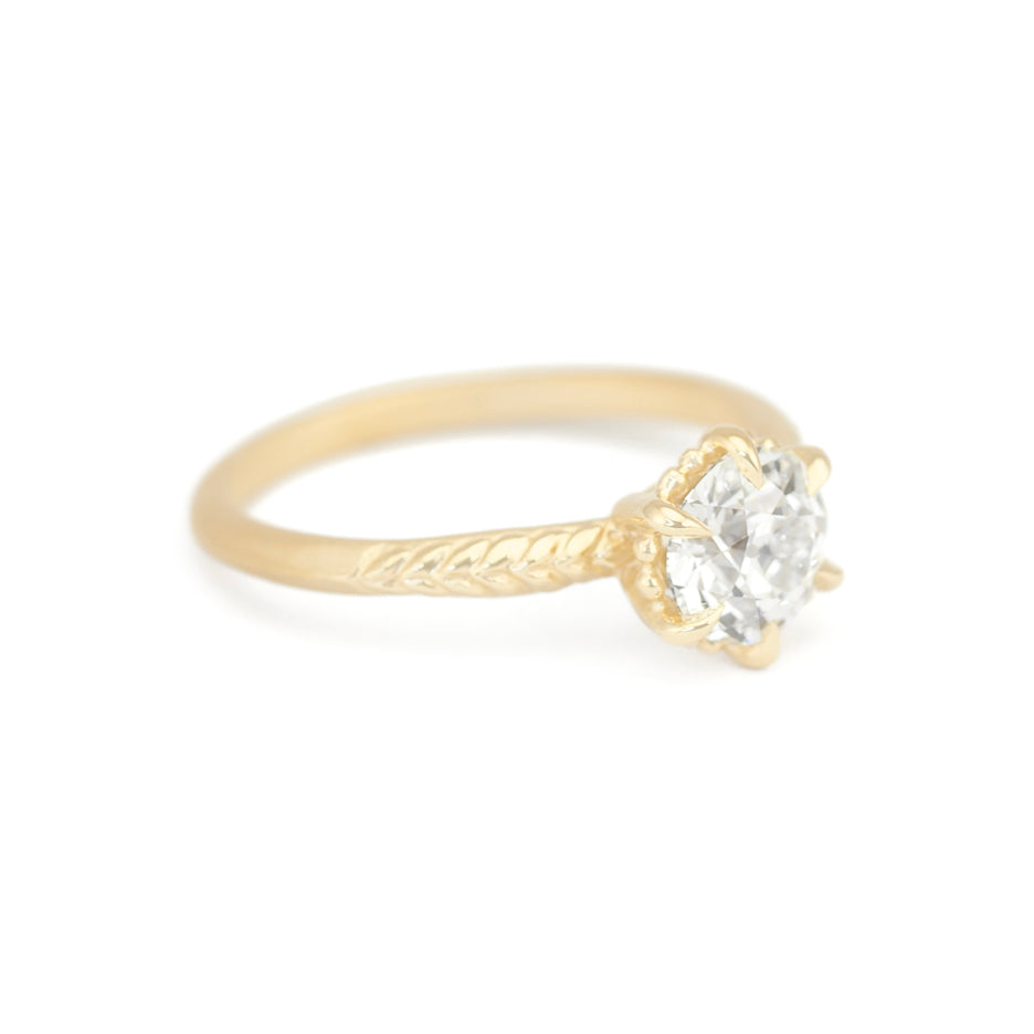 Diamond Wedding Ring in Yellow Gold with Detailing Side View