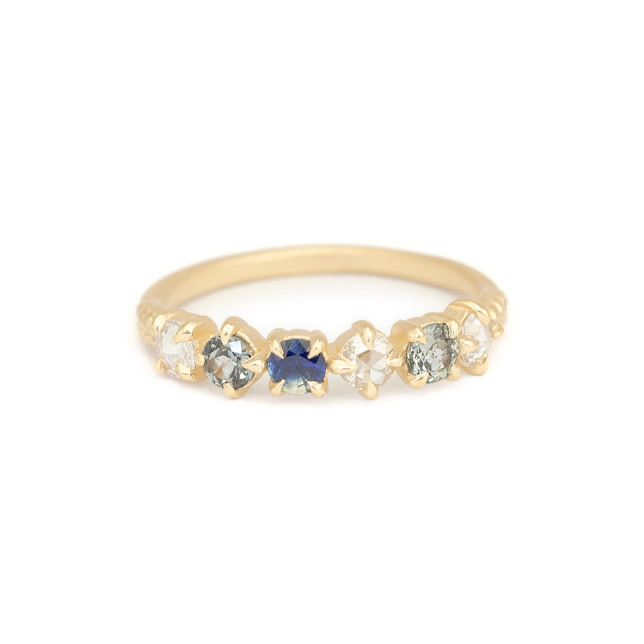Colored Sapphire Band in Yellow Gold with Detailing Front View