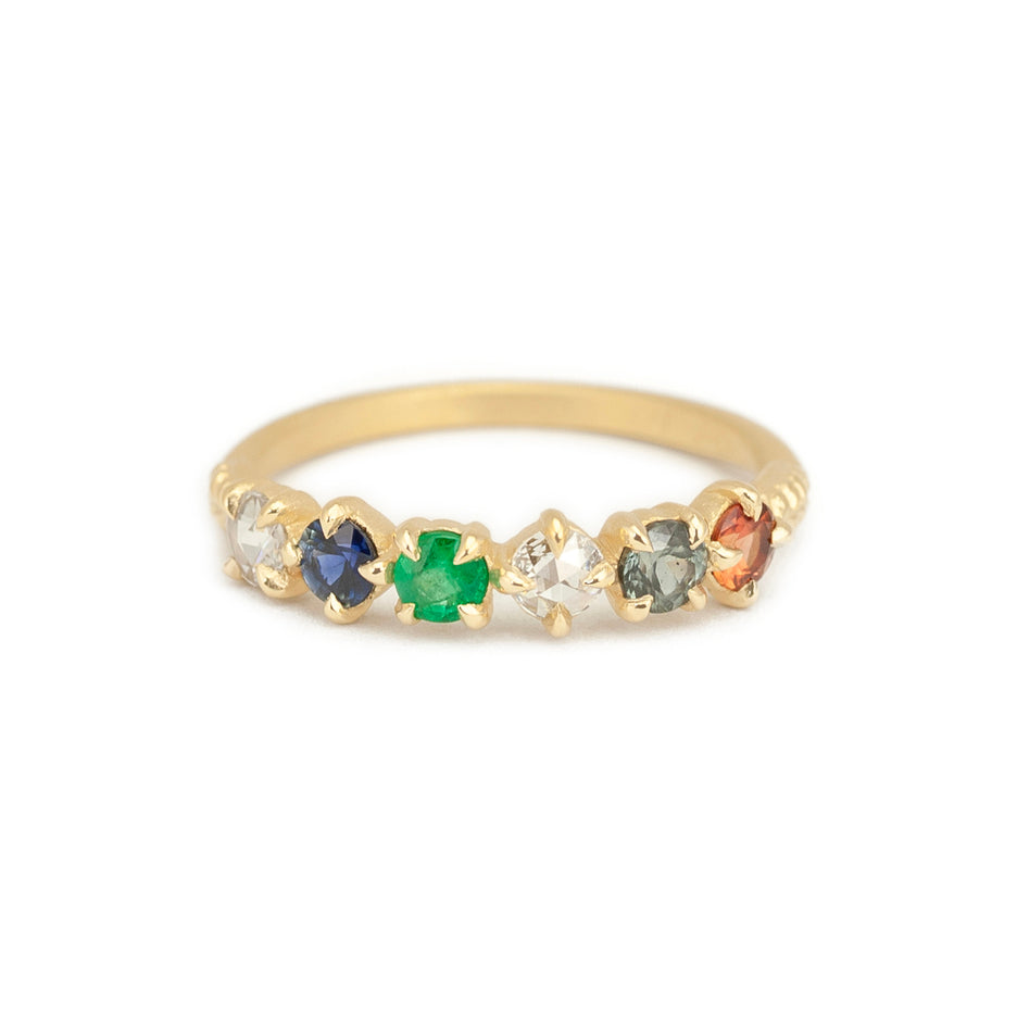 Colored Sapphire and Diamond ring in Yellow Gold Front View