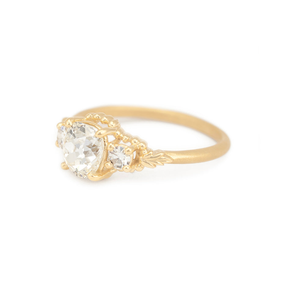 Diamond Engagement Ring in Yellow Gold with Detailing Side View