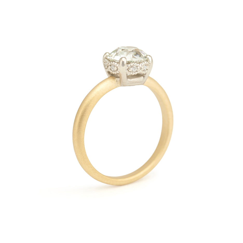Lab Grown Diamond Ring in Two Tone Gold Through Finger View