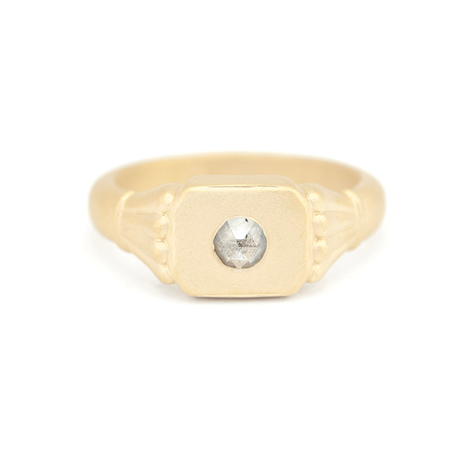 Salt and Pepper Diamond Ring in Yellow Gold with Detailing Front View