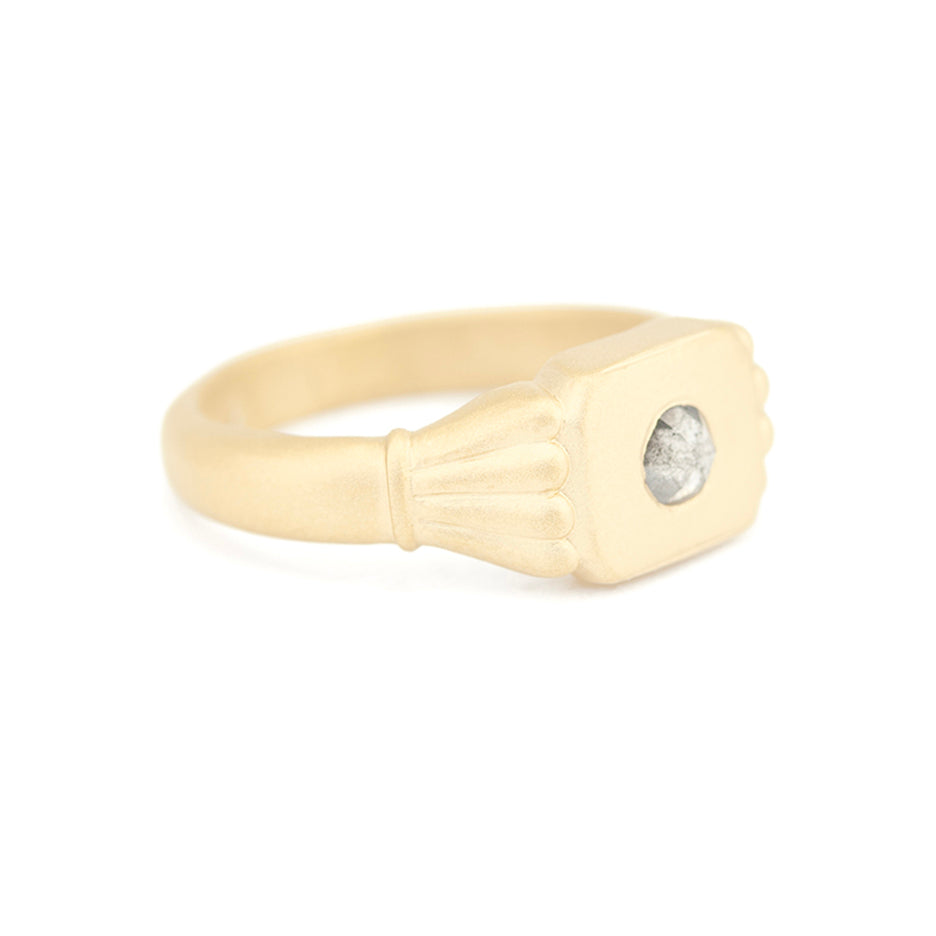 Salt and Pepper Diamond Ring in Yellow Gold with Detailing Side View