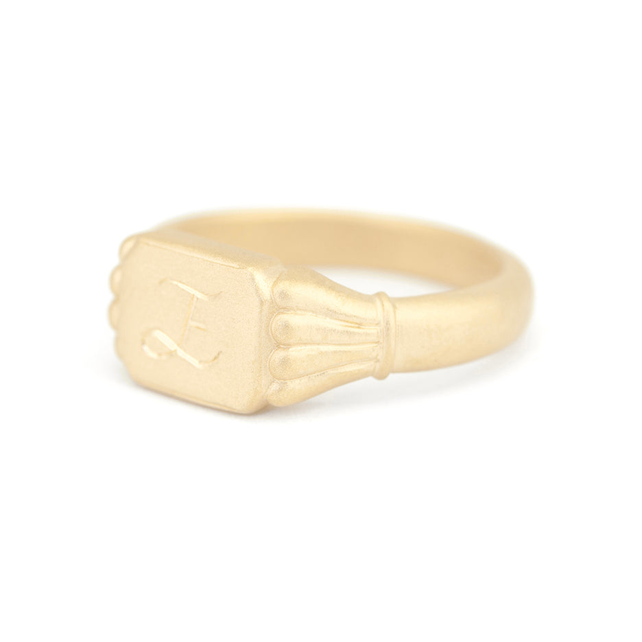 Hand Engraved Ring in Yellow Gold with Detailing Front View