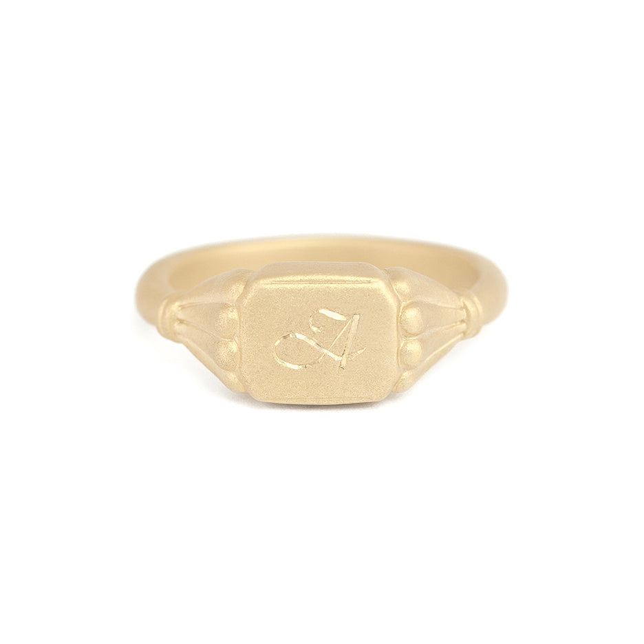Hand Engraved Ring in Yellow Gold with  Detailing Front View