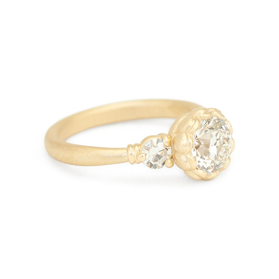 Diamond Engagement Ring in Yellow Gold with Detailing Side View