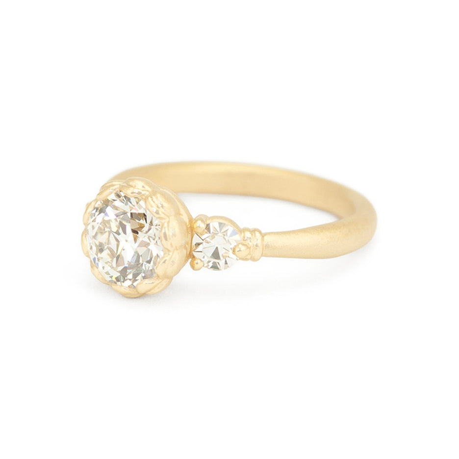 Diamond Engagement Ring in Yellow Gold with Detailing Side View
