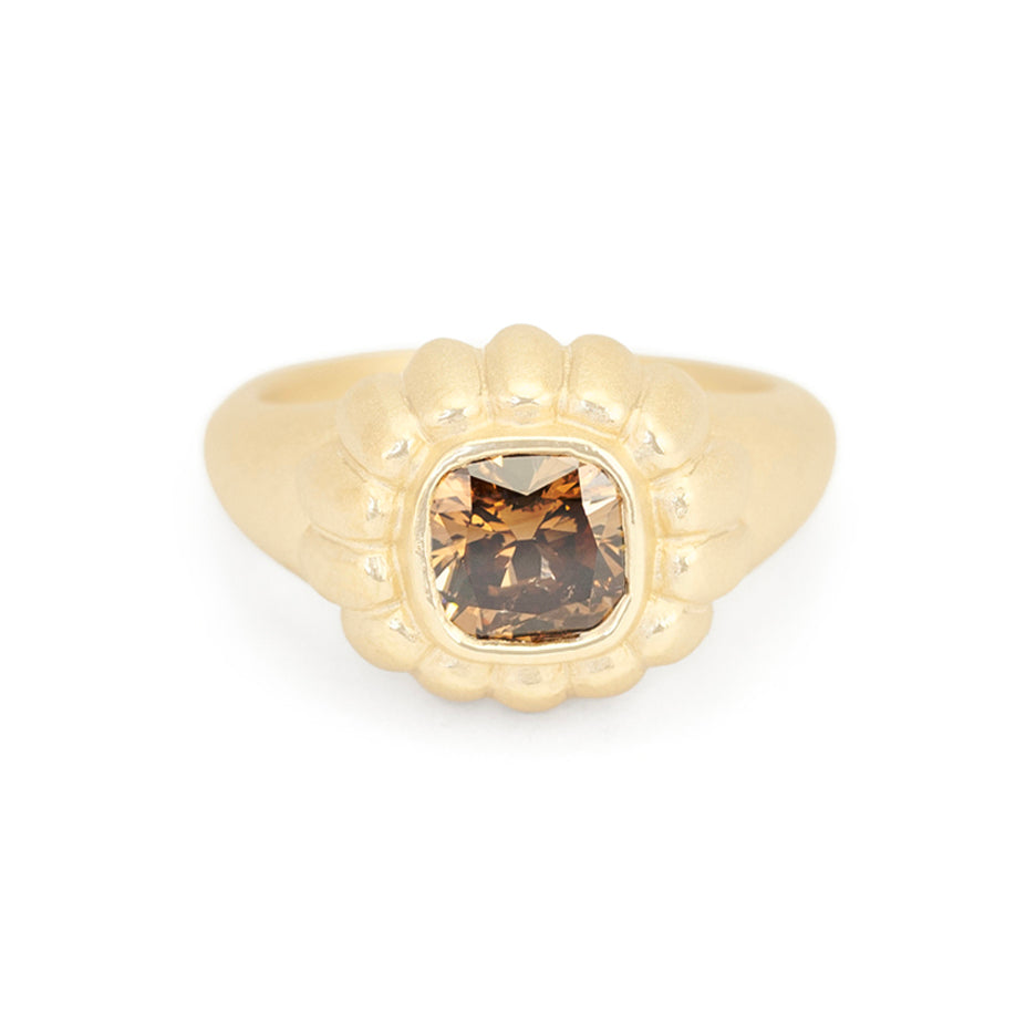 Brown Diamond Ring in Yellow Gold with Detailing Front View