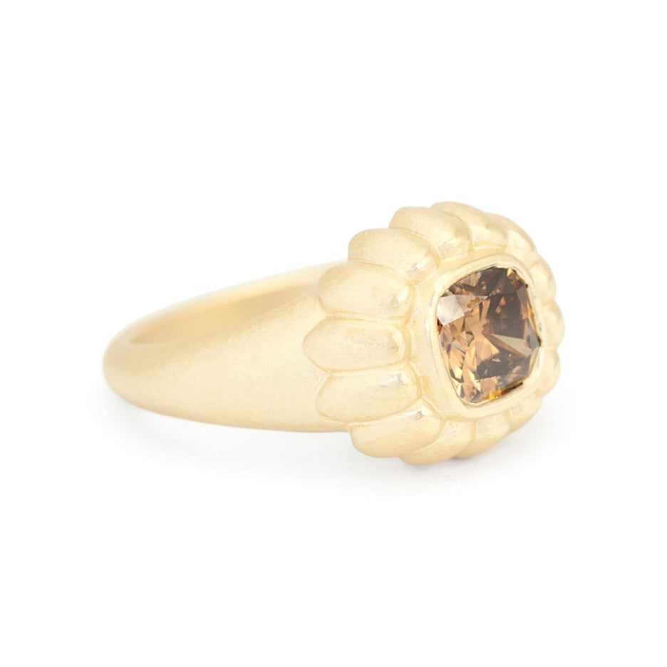 Brown Diamond Ring in Yellow Gold with Detailing Side View