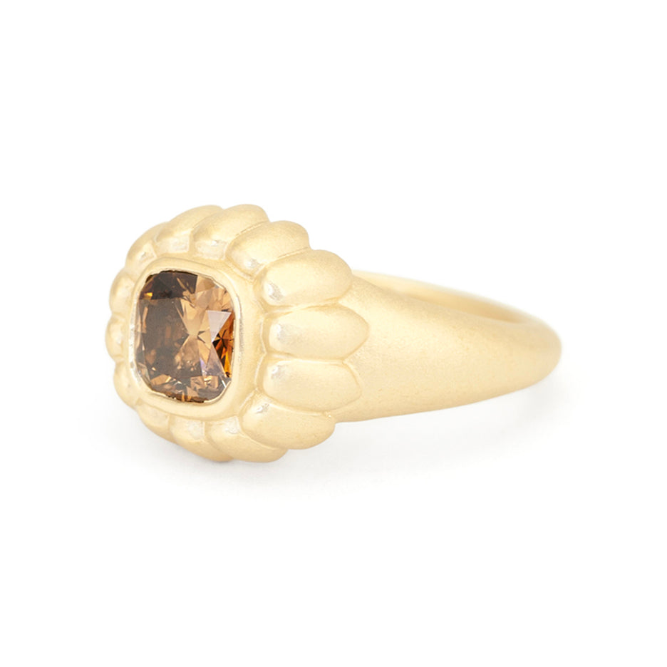 Brown Diamond Ring in Yellow Gold with Detailing Side View