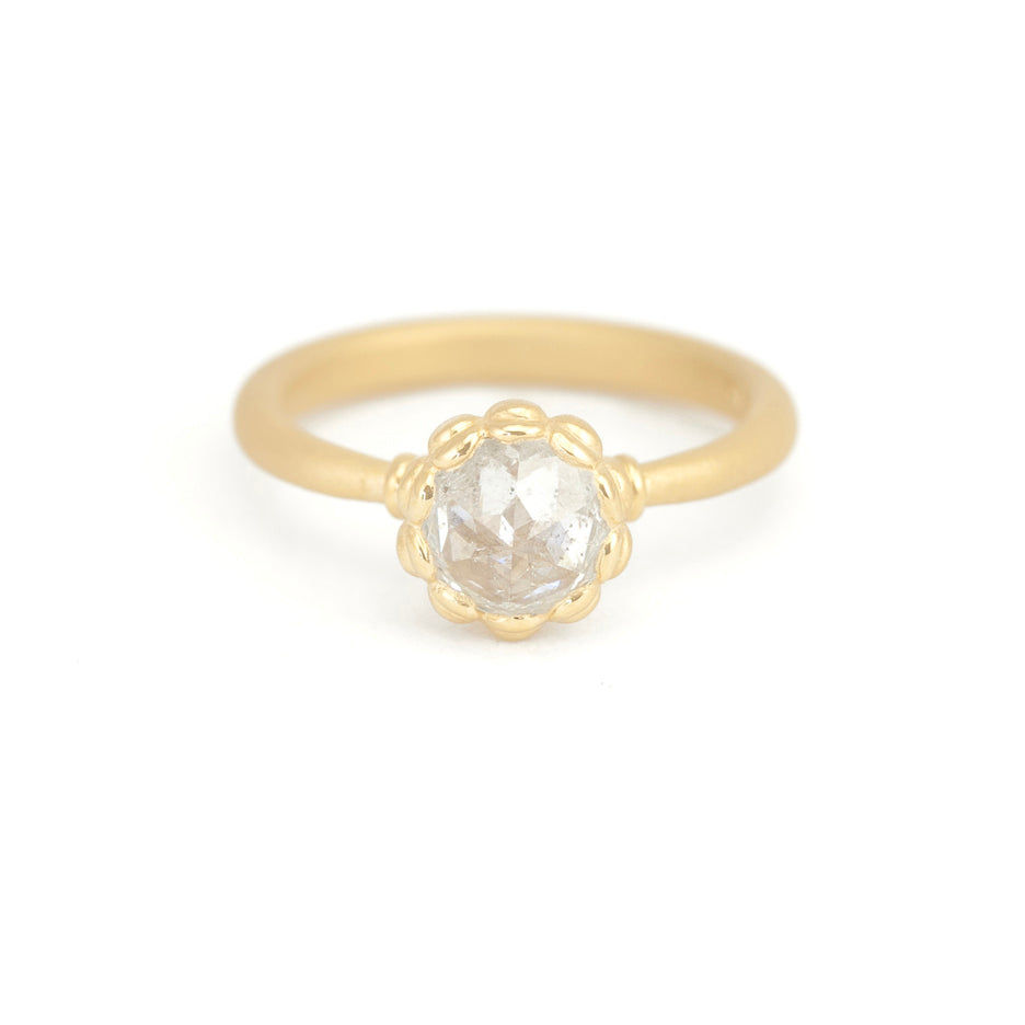 Rose Cut Diamond Ring in Yellow Gold with Detailing Front View
