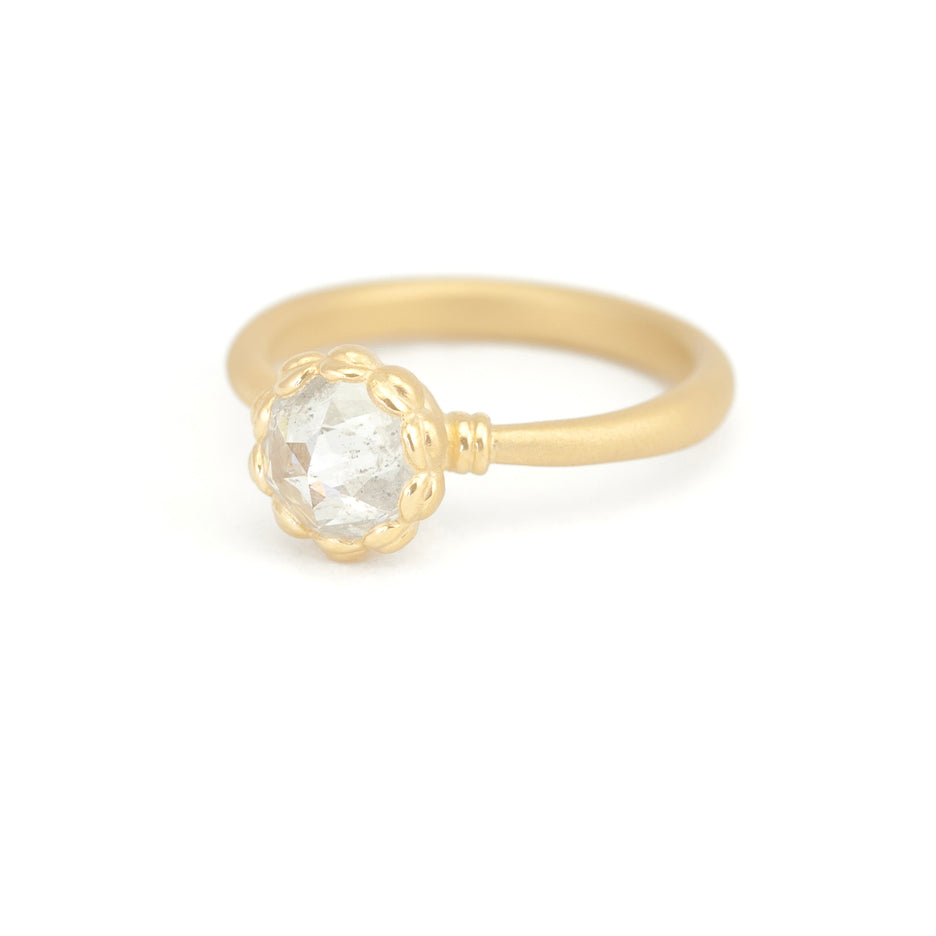 Rose Cut Diamond Ring in Yellow Gold with Detailing Front View