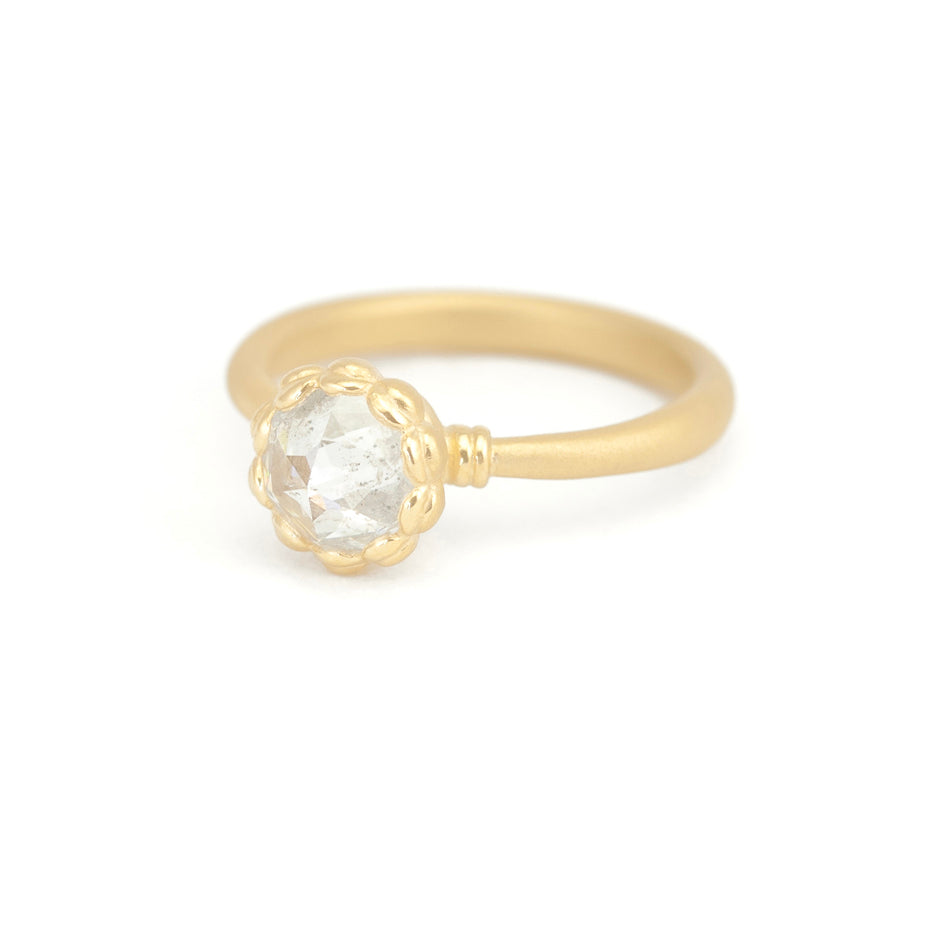 Rose Cut Diamond Ring in Yellow Gold with Detailing Front View